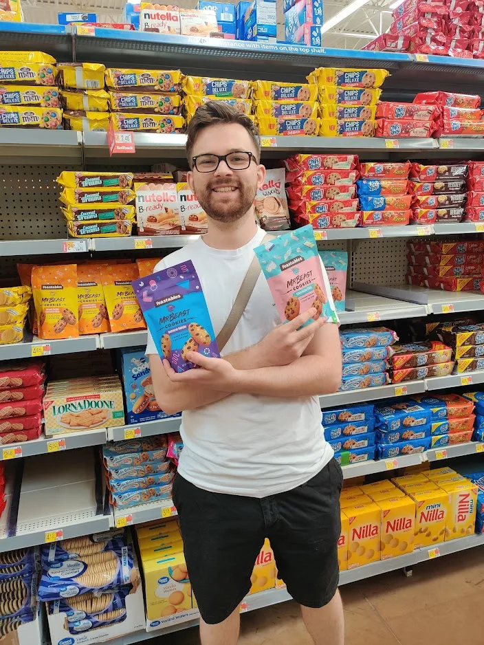 Dante met koeken in de USA